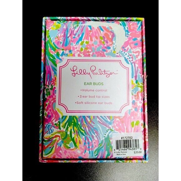 LILLY PULITZER Earbuds “Fan Sea Pants” volume control multicolor | NIB 48” cord - Picture 3 of 3